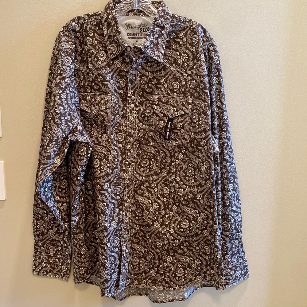 Wrangler 20X Competition Advanced Comfort Pearl Snap Brown Cream Floral XL NWOT